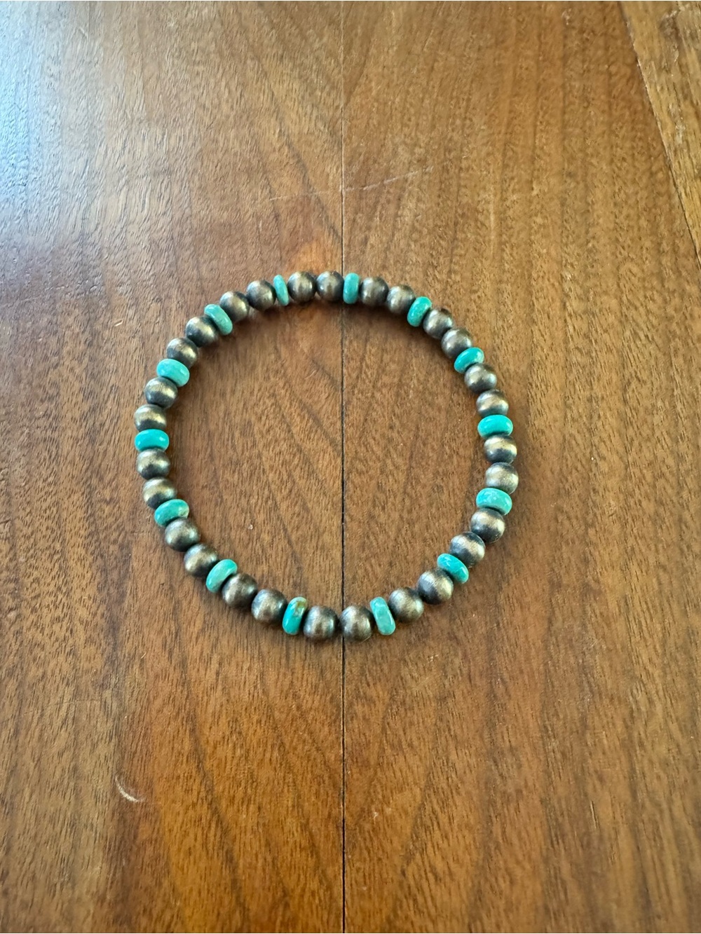 Turquoise and Silver Beaded Bracelet